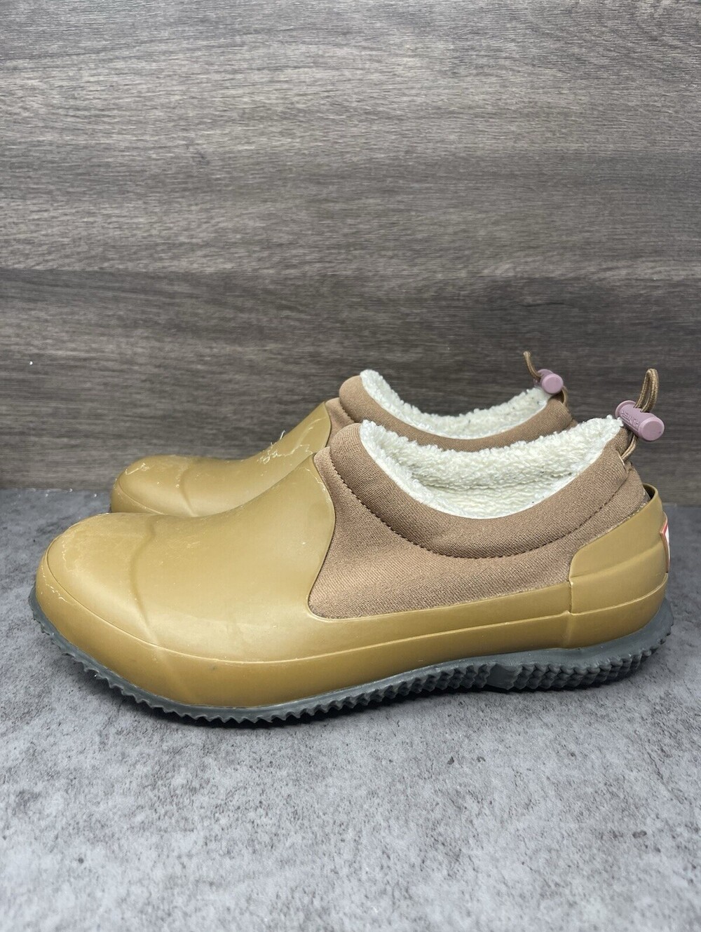 Hunter Womens Size 5.5-6 UK 4 Tan Brown Sherpa Lined Waterproof Slip On Shoes